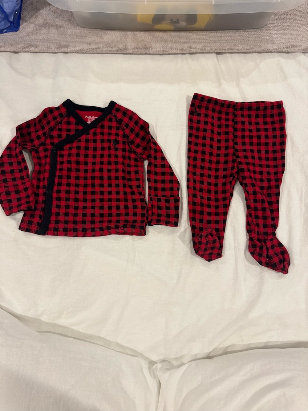 Ralph Lauren Red and Black Plaid V-Neck Baby Sweater Set